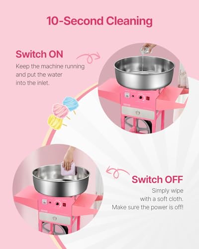 Electric Cotton Candy Machine with Cart (Pink / With Cart)