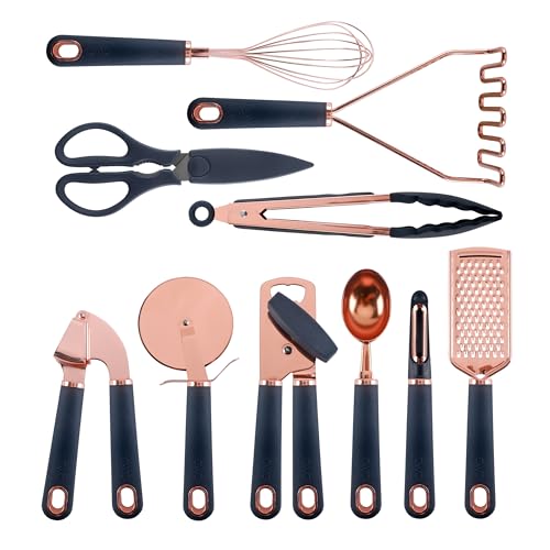 Kitchen Gadget Set Copper Plated Stainless Steel Utensils with Soft Touch Handles (10 Pieces / Copper Navy)