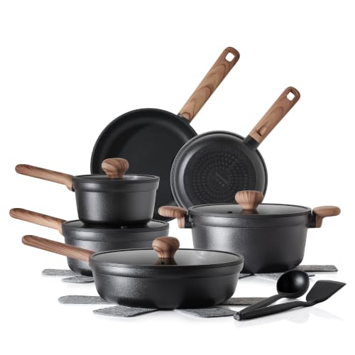 Nonstick Pots and Pans Set 17pcs Matte Black (Black / 17pcs)