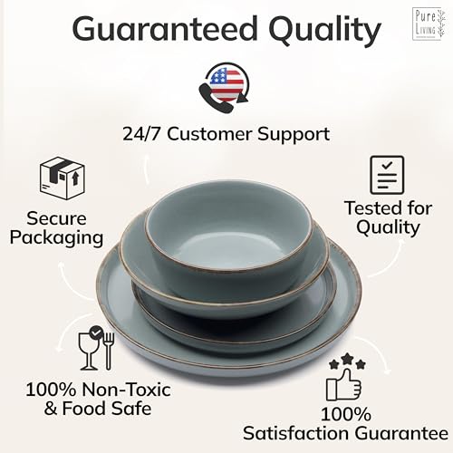 24 Piece Stoneware Dinnerware Set for 6 (Rustic / Smoke Blue / Set for 6 (24pcs))