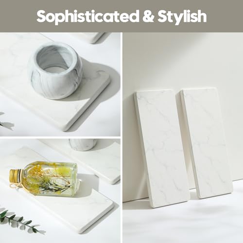 2PCS Water Absorbing Stone Drying Tray for Kitchen Counter & Bathroom Sink (2 Pack - Marble White / 9" x 3.5")