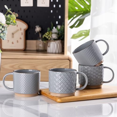 15 OZ Stackable Coffee Mugs Set of 4 (Gray / 15 Ounces)