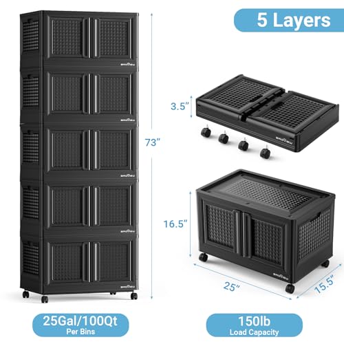 500Qt Stackable Storage Bins with Lids (Black / 125 GAL)