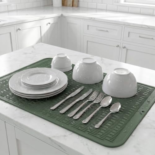 Silicone Dish Drying Mat for Multiple Usage (Green / 36"L x 18"W)