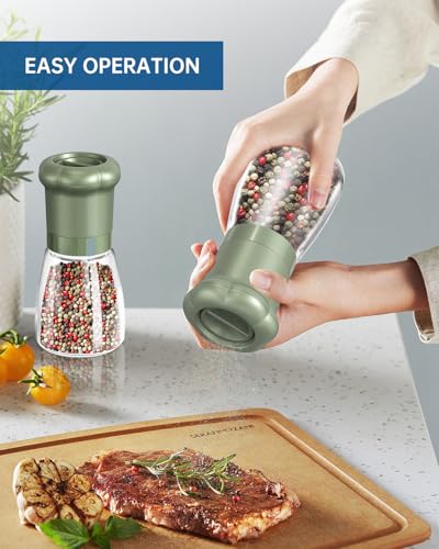 Manual Salt and Pepper Grinder Set For Professional Chef (Short Set - Green)