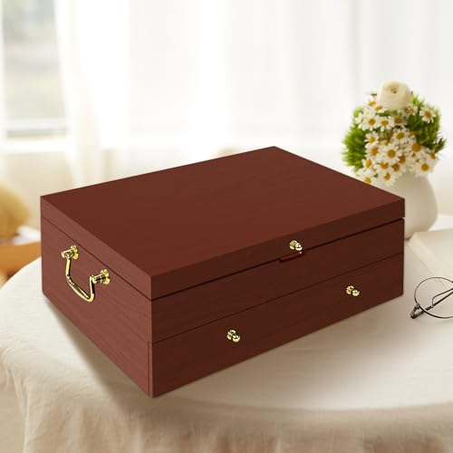 Silverware Storage Box Solid Wood with Lid (Walnut / 2 Layer)