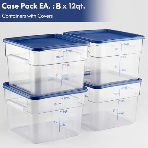 8 Pack 12 Qt NSF Clear Polycarbonate Food Storage Containers with Blue Lids (12.0 Qt 8-Pack(Blue Lids))