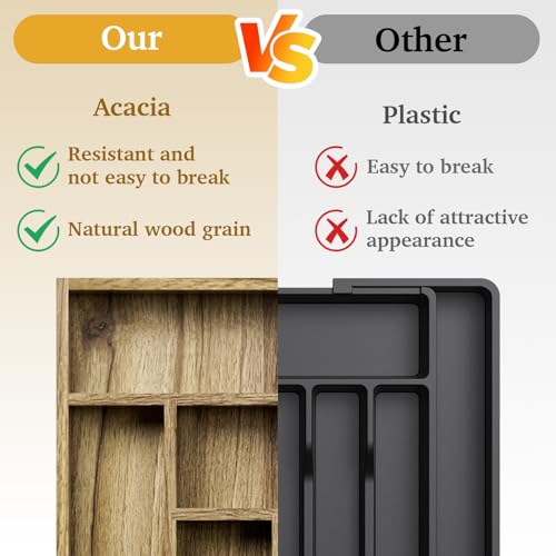 Acacia Wood Silverware Drawer Organizer (6 Slots)