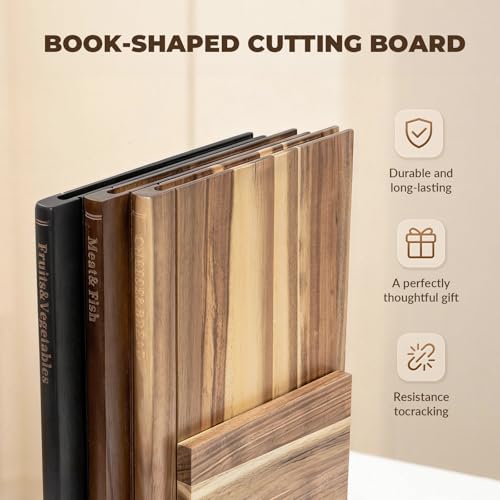 Book Cutting Board Set with Stand (13.8"L x 13.8"W)