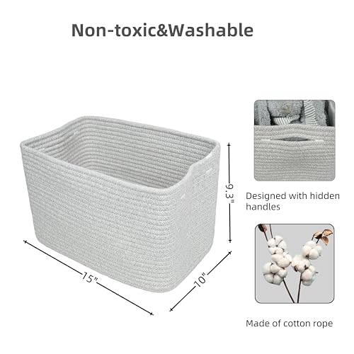 Woven Cotton Rope Storage Baskets 15x10x9.3" 3 Pack Grey (Grey)