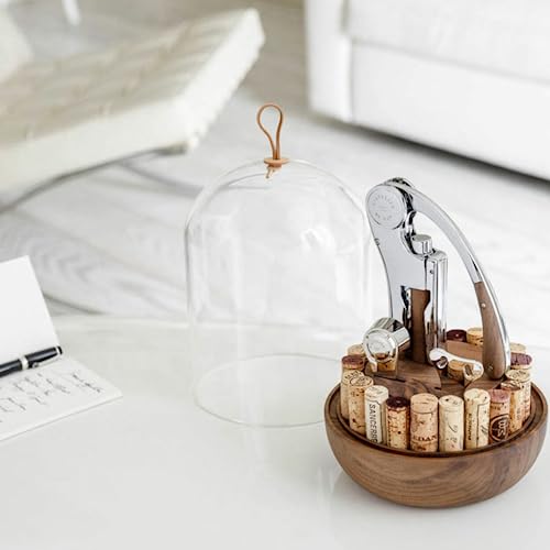 Oeno Motion Groom Corkscrew & Cork Dome Glass Cloche Display (Oeno Motion Wood and Chrome Deluxe)