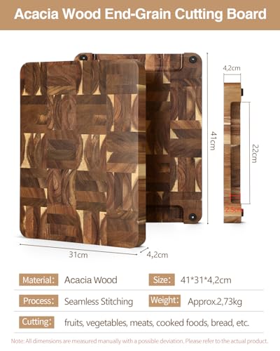 Large Thick End Grain Acacia Wood Cutting Board (16"L x 1"W)