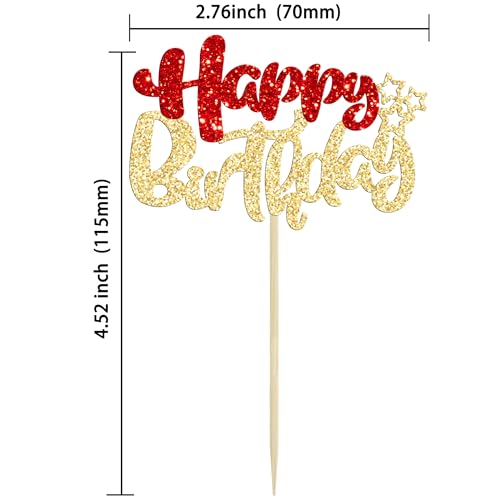 24Pcs Happy Birthday Cupcake Toppers Double Layer Glitter Happy Birthday Cake Decorations for Christmas Theme Baby Shower Anniversary Party Decorations Supplies Red Gold (Style 1 / Red Gold)