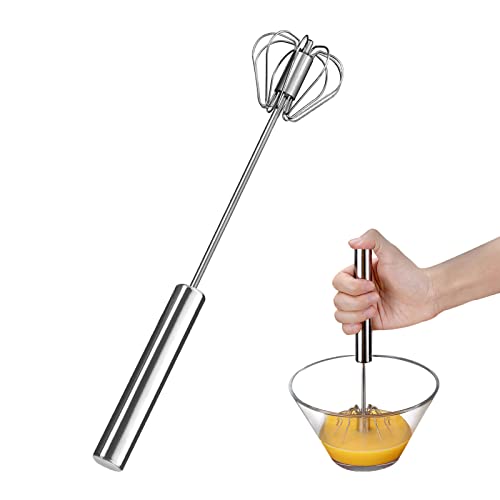 Egg Beater Hand Easy Whisk Stainless Steel Hand Push Egg Beater Manual Mixer Blender for Home Kitchen Tool Whisking (304-12 inch)
