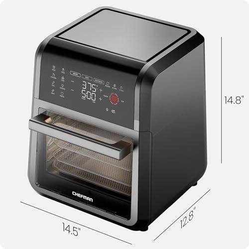 12-Quart 5-in-1 Air Fryer Oven with Digital Timer, Touchscreen, and 12 Presets - Family Size Countertop Convection Oven, Dishwasher-Safe Parts (12 quarts / Black)