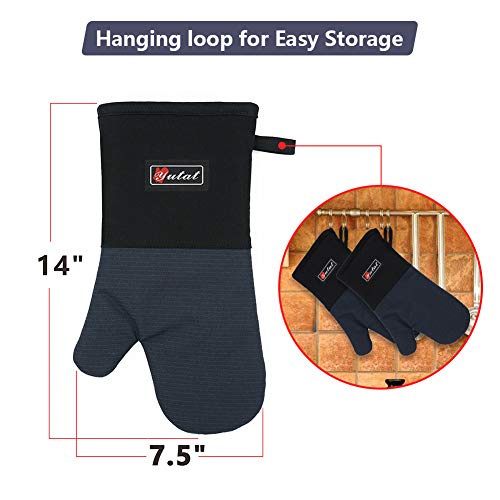 Oven Gloves Oven Mitts Heat Resistant 550 Degrees (2PCS‑14"L x 7.5"W/BLUE‑Aramid Fabric)