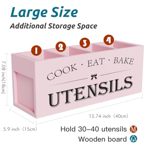 Extra Large Utensil Holder Countertop for Kitchen Counter (Pink)