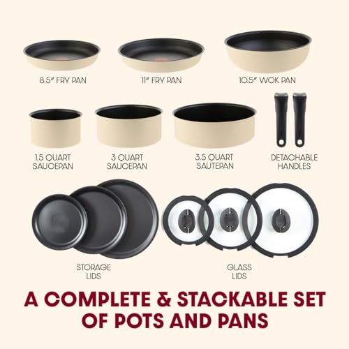Ingenio Expertise Non Stick Cookware Set 14 Piece (Vanilla / 14-Piece induction)