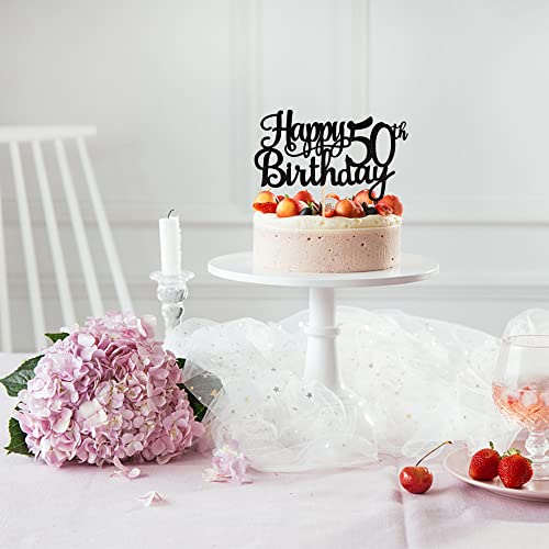 1 PCS Happy 50th Birthday Cake Topper Glitter Cheers to 50 Years Birthday Cake Pick 50 Fabulous Cake Decoration for Happy 50th Birthday Anniversary Party Decorations Supplies Black (Black / 50th)