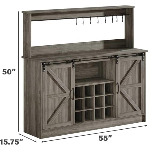 55" Farmhouse Coffee Bar Cabinet with Storage Hutch (55Inch / Grey)