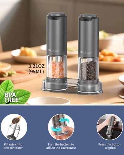 Rechargeable Electric Salt and Pepper Grinder Set with Base (Rechargeable Aluminum Set with Base)