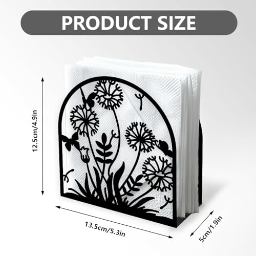 Dandelion Decorative Black Metal Napkin Holder for Table