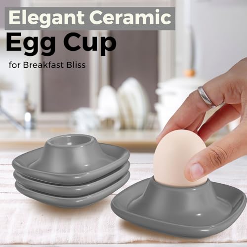 Soft Boiled Egg Cups (4 Pack / Square Style, Gray)