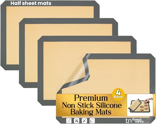 Silicone Baking Mats Half Sheet Non Stick for Oven Reusable 4 Pack (Baking Mat / 4 Half Sheets)
