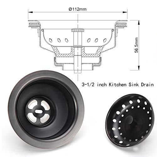 3-1/2 Inch Kitchen Sink Drain ORB Assembly with Strainer Basket/Stopper, All Stainless Steel Durable and Rustproof Oil Rubbed Bronze