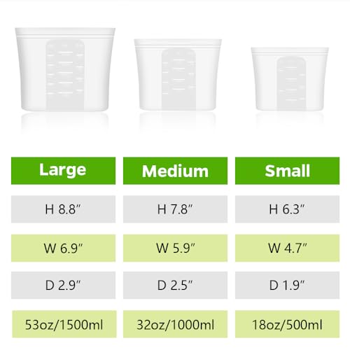 Reusable 100% Silicone Food Storage Bags (3 Size Set)
