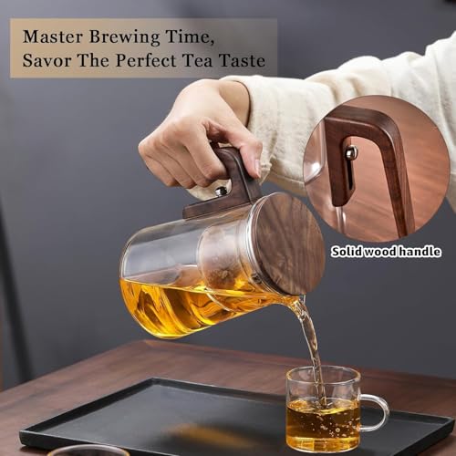 800ml Enchanted Glass Teapot with Strainer (Wooden / 0.8 Quarts)