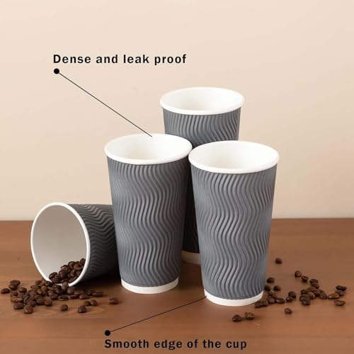 50 Pack 20 oz Coffee Cups Disposable Insulated Paper Cup Gray (Gray / 20 oz-50)