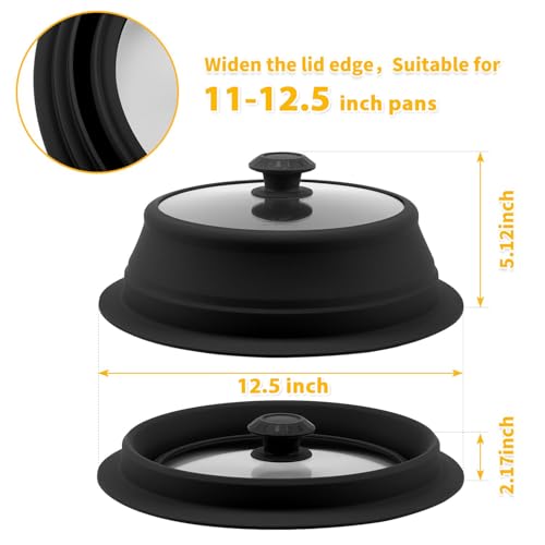 Collapsible Microwave Splatter Lid with Vented Tempered Glass Cover Wok Lid for Microwave Safe (11-12.5 inch / Black)