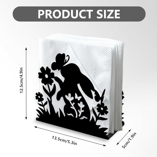 Rabbit Flower Decorative Black Metal Napkin Holder for Table