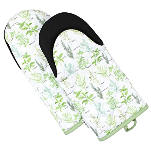 Heat Resistant Designer Kitchen Oven Mitts with Neoprene Non (Green Herbs)
