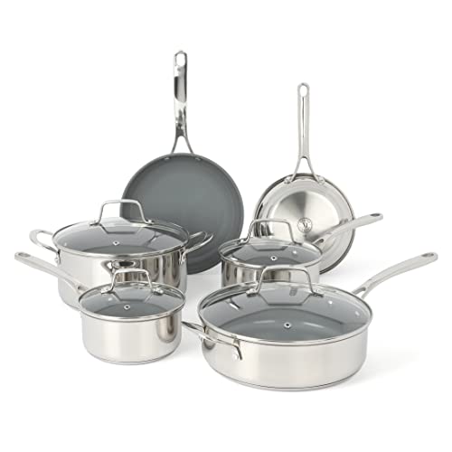 Delaroux 10 Piece Stainless Steel Pots and Pans Kitchen Cookware Set w