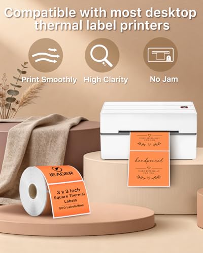 Orange 3" x 3" Square Thermal Label Stickers