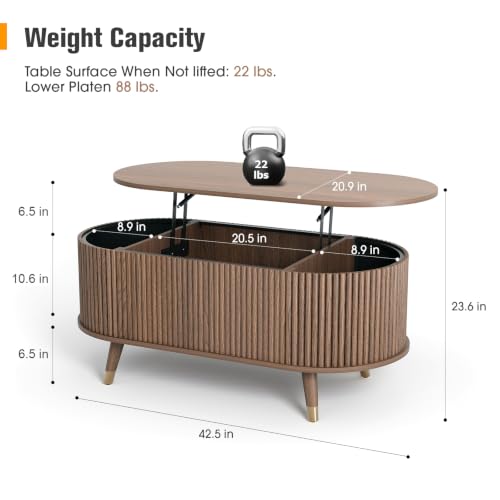 Oval Lift Top Coffee Table with Storage for Living Room (Warm Walnut)