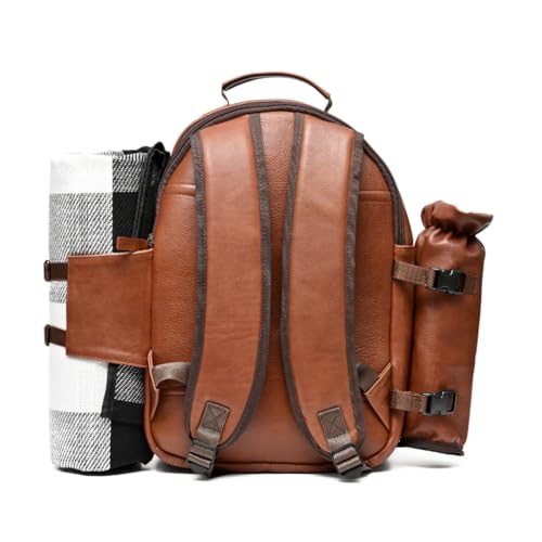 Genuine Leather Picnic Backpack for 4 (Brown)