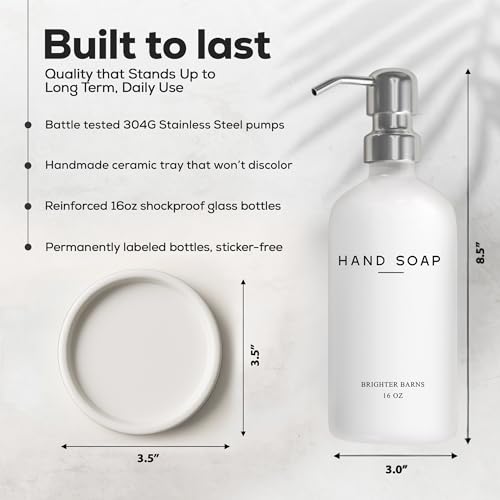 White Glass Hand Soap Dispenser Bathroom Set by Brighter Barns (Silver H)