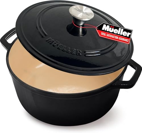 MUELLER HOME 4.5 QT Enameled Cast Iron Dutch Oven (4.5 Quart -Round / Black)
