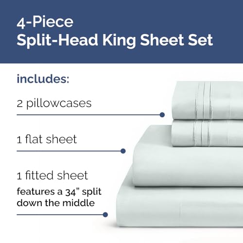 Flex Top Split Head King 4 Piece Sheet Set (23 - Ice Blue / Split Head/Flex Top)