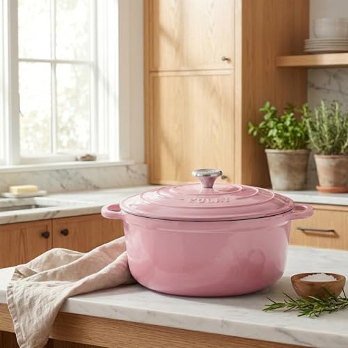 7.7 Quart Enameled Cast Iron Dutch Oven Pot with Lid (Pink / 7.7 Quart)