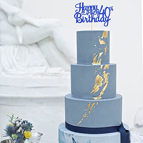 1 PCS Happy 40th Birthday Cake Topper Glitter Cheers to 40 Years Birthday Cake Pick 40 Fabulous Cake Decoration for Happy 40th Birthday Anniversary Party Decorations Supplies Blue (Blue / 40th)