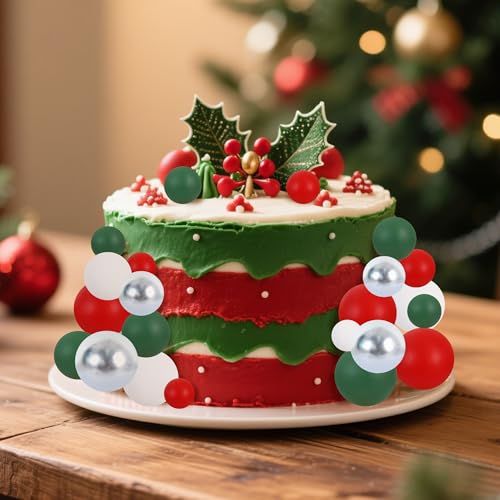 40 Pcs Ball Cake Toppers Red Green White Silver Sticks Foam Balls DIY Cake Topper Insert Balls Cake Decorations for Baking Christmas Party Decorations (40-red Green White Silver)