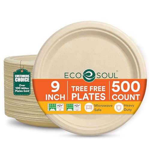 9 Inch Disposable Bagasse Paper Plates (9" [Natural])