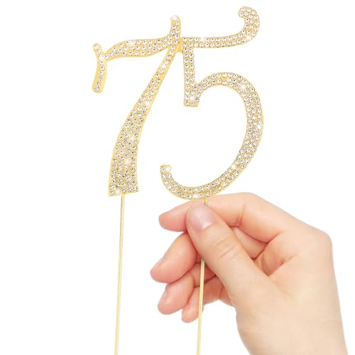 Gold 75th Birthday Cake Topper Rhinestones Cake Decorations for 75th Birthday Party (75th- Gold)