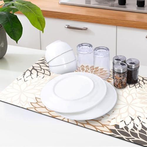 2Pcs Dish Drying Mat & Sink Splash Guard (Brown / 12" X 20" + 24" X 5.5")