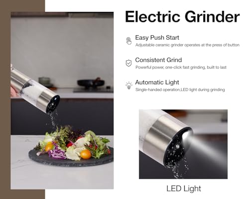 Electric Salt and Pepper Grinder Set (Metallic Silver)