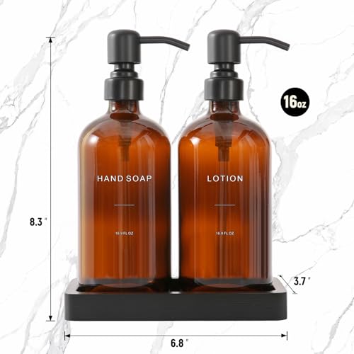 Amber Glass Soap Dispenser Set (Black Pump & Amber Bottle)